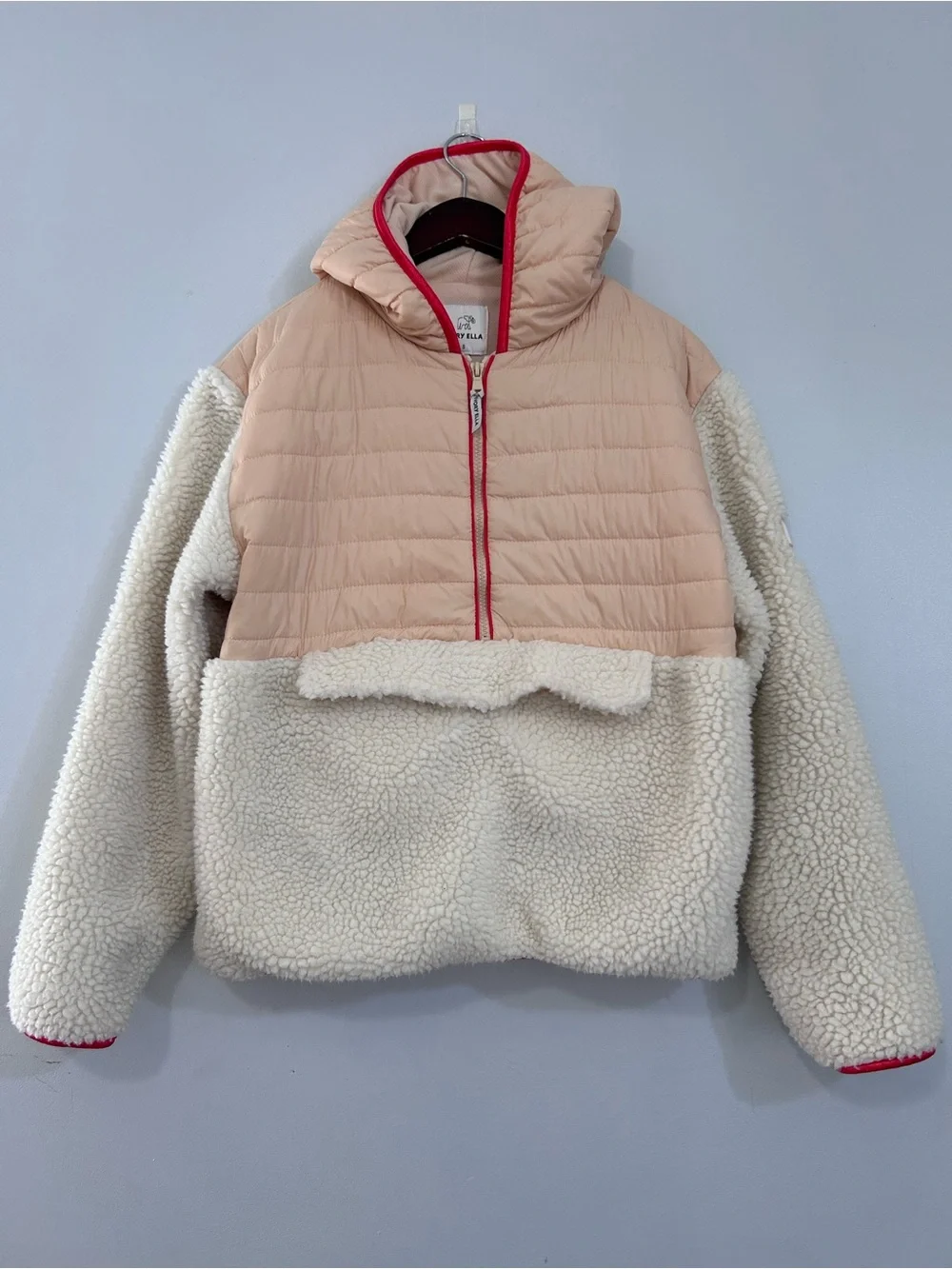 Ivory Ella Claire Mixed Media Sherpa Pullover Jacket. S - Picture 3 of 16